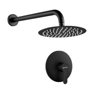 COMBO MEZCLADORA MONOMANDO NIZA, CABEZA SUPER SLIM Y BRAZO DE DUCHA PARED MOUCHES NEGRO