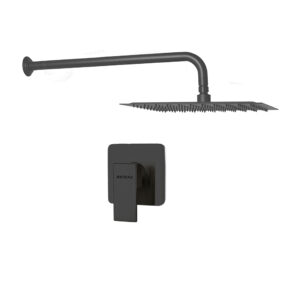 COMBO MEZCLADORA NIZA, CABEZA SUPER SLIM CUADRADA Y BRAZO DE DUCHA DE PARED GUN MENTAL