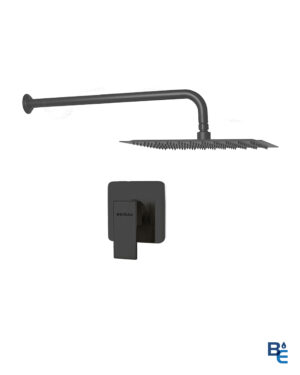 COMBO MEZCLADORA NIZA, CABEZA SUPER SLIM CUADRADA Y BRAZO DE DUCHA DE PARED GUN MENTAL