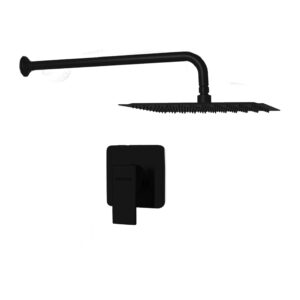COMBO MEZCLADORA NIZA, CABEZA SUPER SLIM Y BRAZO DE DUCHA PARED (CUADRADO), NEGRO