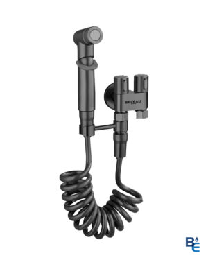 LLAVE DE AGUJA ANGULAR DOBLE CON ROCIADOR BIDÉ GUN METAL