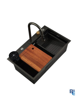 FREGADERO MULTIFUNCION DE DOS POZOS NEGRO