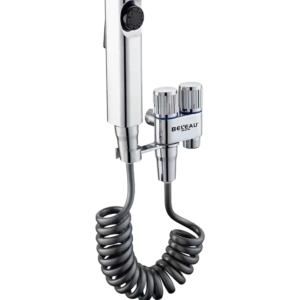 LLAVE ANGULAR DOBLE CON MANGUERA DUCHADOR CROMO