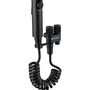 LLAVE ANGULAR DOBLE CON MANGUERA DUCHADOR NEGRO