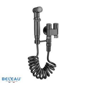 LLAVE DE AGUJA ANGULAR DOBLE CON ROCIADOR BIDÉ GUN METAL