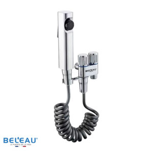 LLAVE ANGULAR DOBLE CON MANGUERA DUCHADOR CROMO